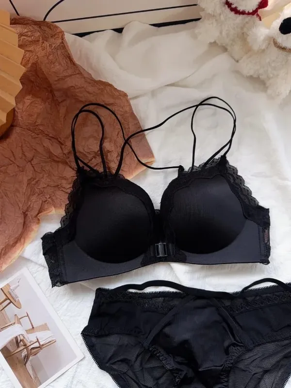 Conjunto de sutiã de fixação frontal com estampa de leopardo confortável para mulheres sem costas peito pequeno melhorando lingerie venda quente