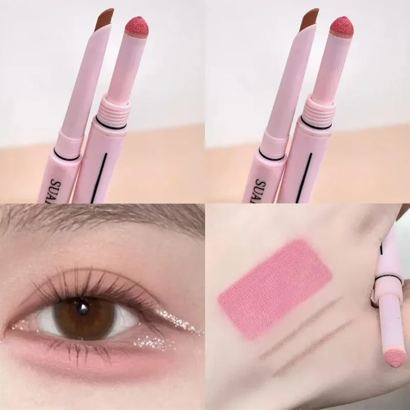 Caneta aegyosal fosca com glitter de extremidade dupla, destaque e sombra, maquiagem para os olhos, delineador em gel para bicho da seda