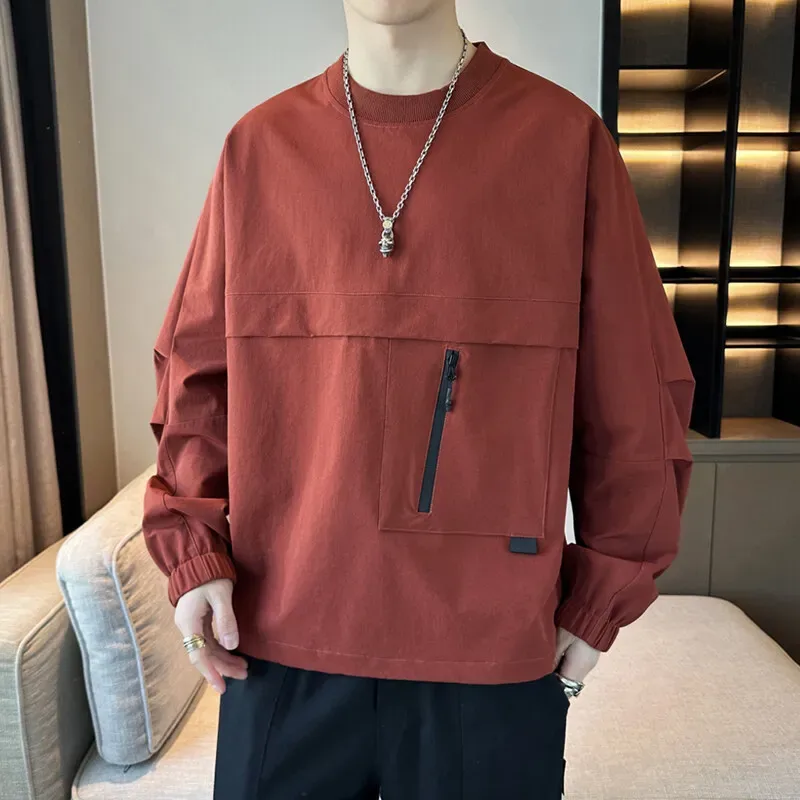 Pulôveres casuais masculinos leves e respiráveis ​​primavera verão náilon puxar em hoodies streetwear sólido topo camisolas roupas