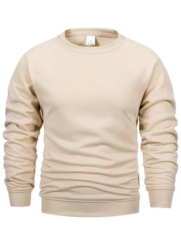 Moletom masculino com gola redonda, moletom de cor sólida, primavera ao ar livre, casual, diário, manga comprida, pulôver com capuz, roupa esportiva masculina