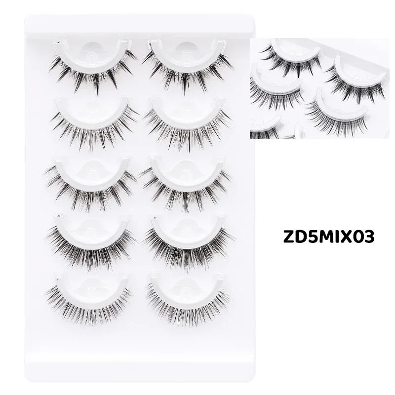 5 pares de cílios postiços autoadesivos estilo misto mangá, sem cola, reutilizáveis, cílios naturais para maquiagem diária dos olhos