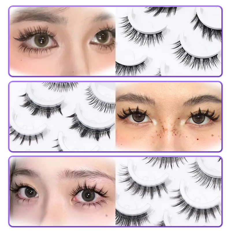 5 pares de cílios postiços autoadesivos estilo misto mangá, sem cola, reutilizáveis, cílios naturais para maquiagem diária dos olhos