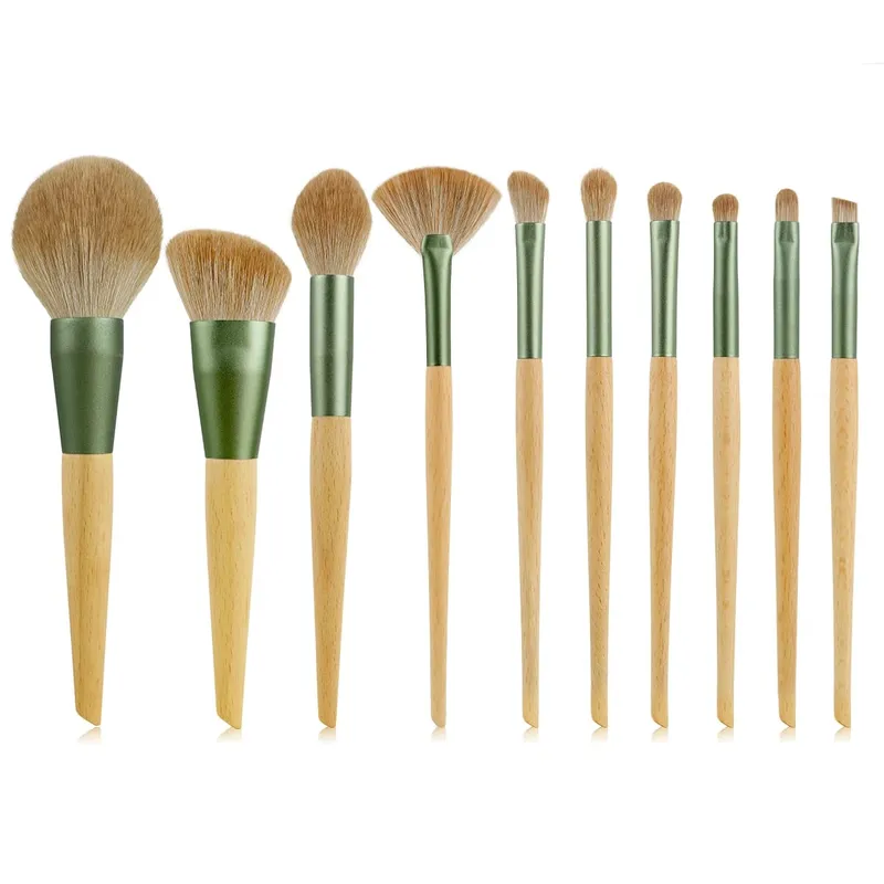 10 Pcs Makeup Brushes Set Contour Brush Nose Brush Eyeshadow Brush Powder Dispersal Brush Pointed Wood Handle Cosmetic Tools