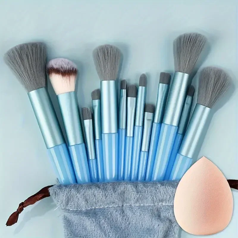 Conjunto de pincéis de maquiagem profissional, 13 peças, base, sombra, blush, pó, mistura macia, fofo, cosméticos, conjunto completo de ferramentas de maquiagem feminina