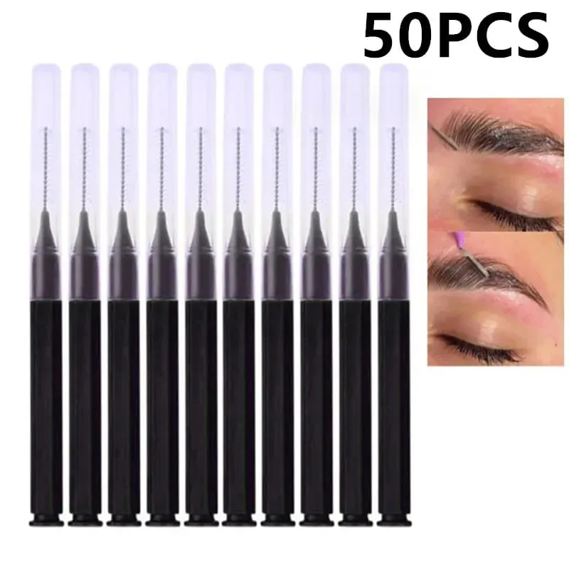 50/100 件黑色可彎曲眉刷燙眉刷一次性提眉刷微型睫毛刷塗抹器工具