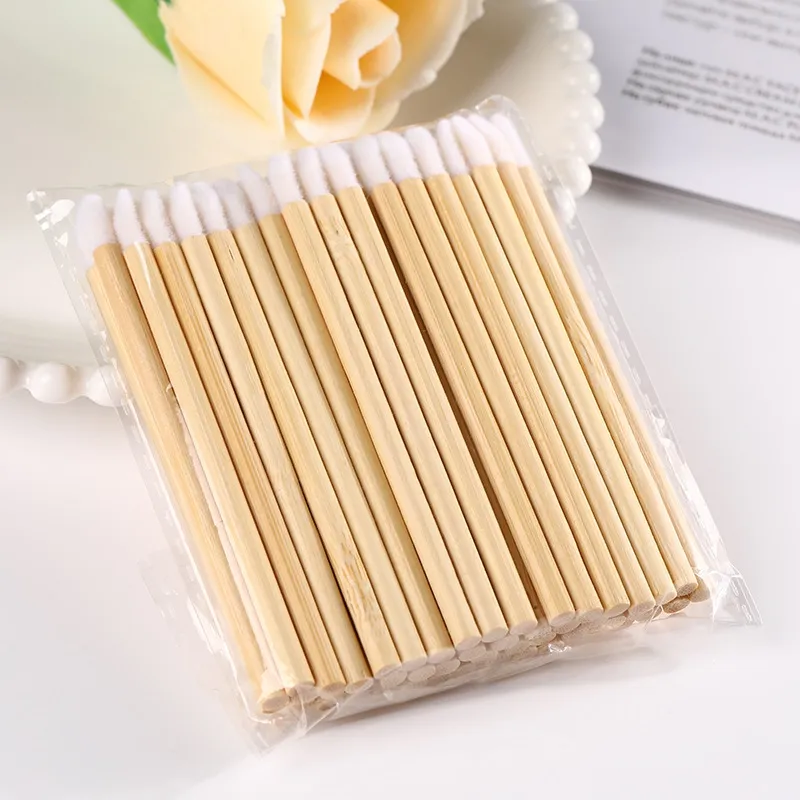 50/100 pçs escovas de bambu batom lidar com escovas de lábios acessórios de extensão labial glosswands aplicador ferramenta de maquiagem para cílios