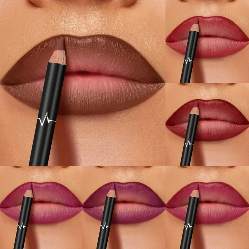 Pudaier 6-Color Waterproof Matte Lip Liner - Long-Lasting Non-Transfer Formula Matte Finish 6 Versatile Shades