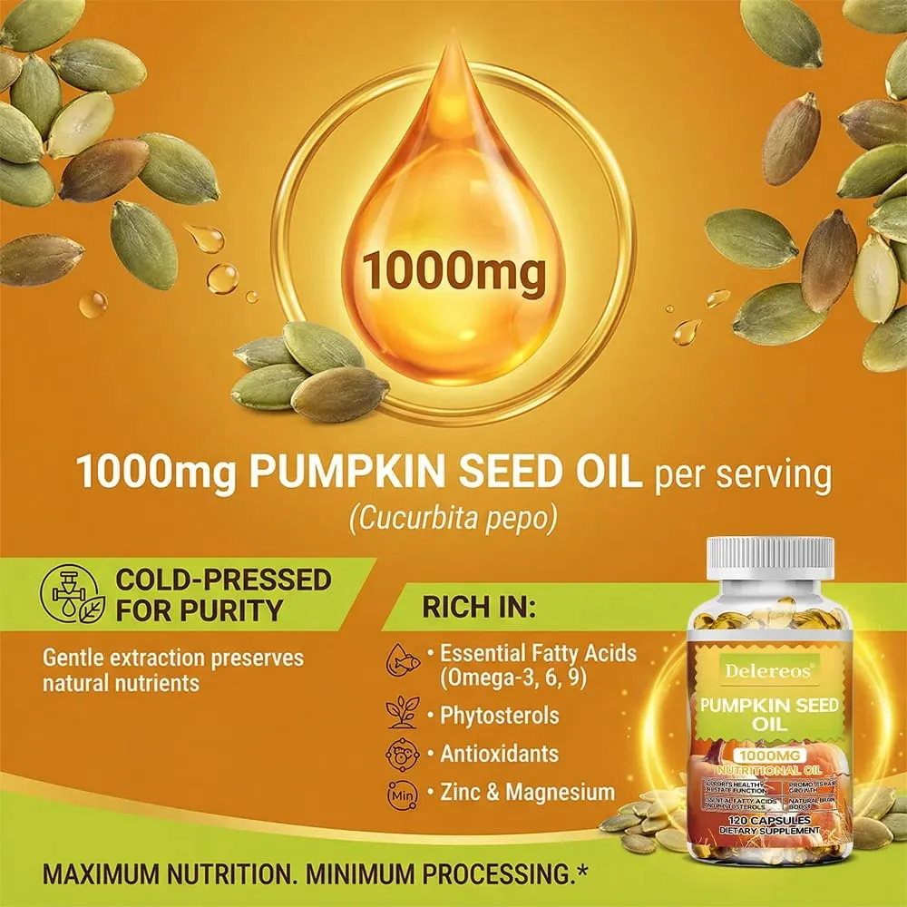 Cápsulas de óleo de semente de abóbora 1000 mg apoiam a bexiga urinária da próstata e a saúde do cabelo para homens, saúde cardiovascular não-OGM