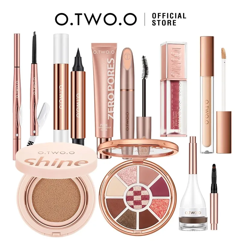 O.TWO.O Conjunto completo de maquiagem, 10 peças, kit de cosméticos, rímel, base, creme BB, almofada de ar, corretivo, batom, maquiagem para mulheres