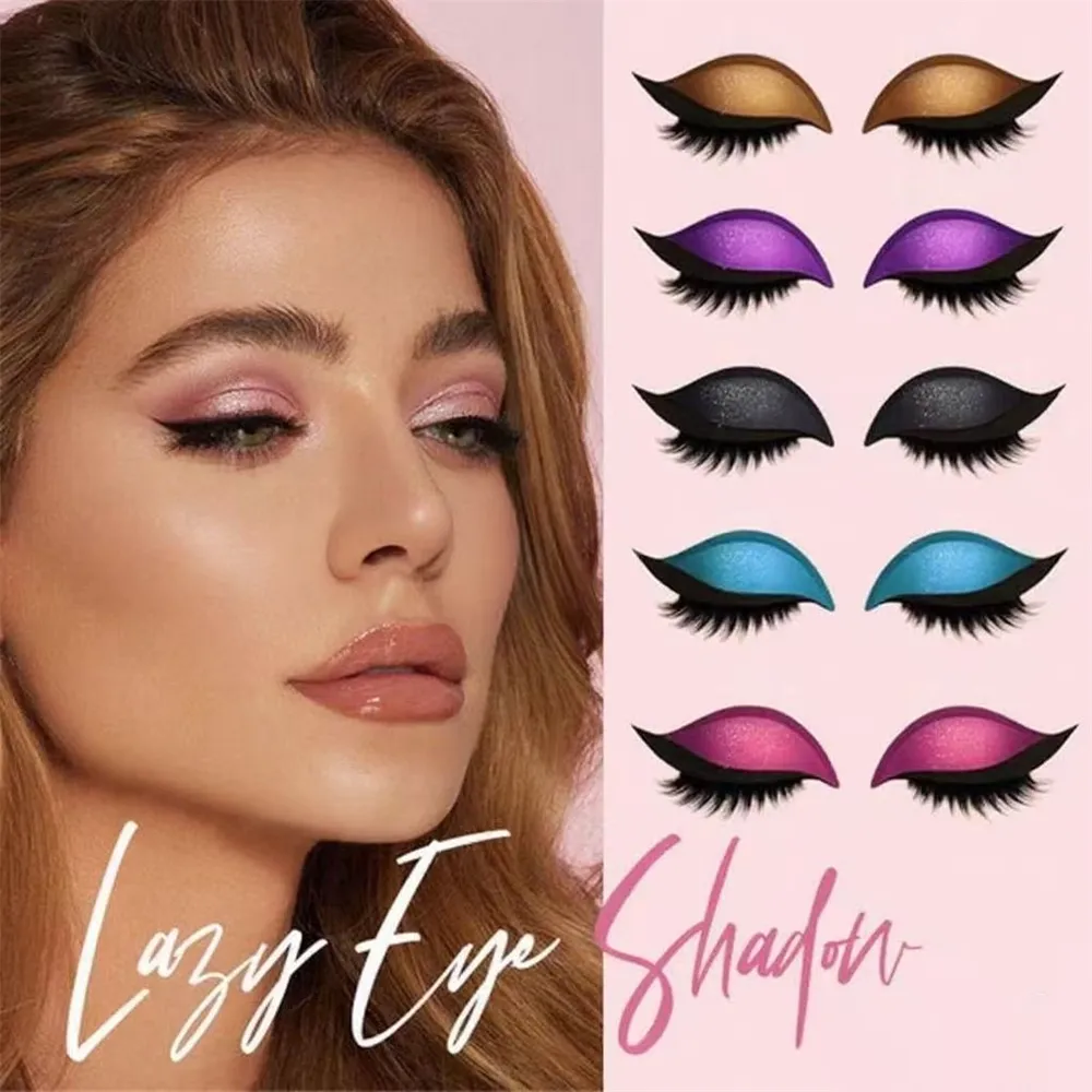 Reutilizável 1 par preguiçoso sombra de olho cílios remendo 2-em-1 adesivo de maquiagem dos olhos com cílios postiços & sombra à prova dwaterproof água ferramentas cosméticas