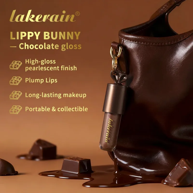 Lakerain Chocolate Coelho Lip Gloss Hidratação de Longa Duração Efeito Espelho Hidratante Suave Não Pegajoso Lippy Bunny Batom