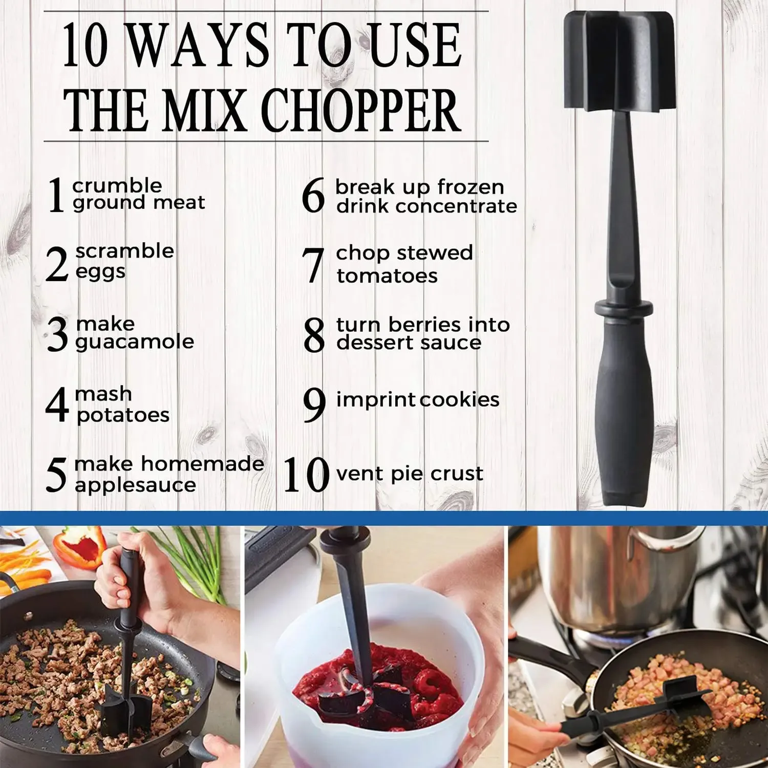 Meat Chopper for Ground Beef Heat Resistant Meat Masher for Hamburger Meat 5 Curved Blades Ground Beef Smasher Kitchen Gadgets