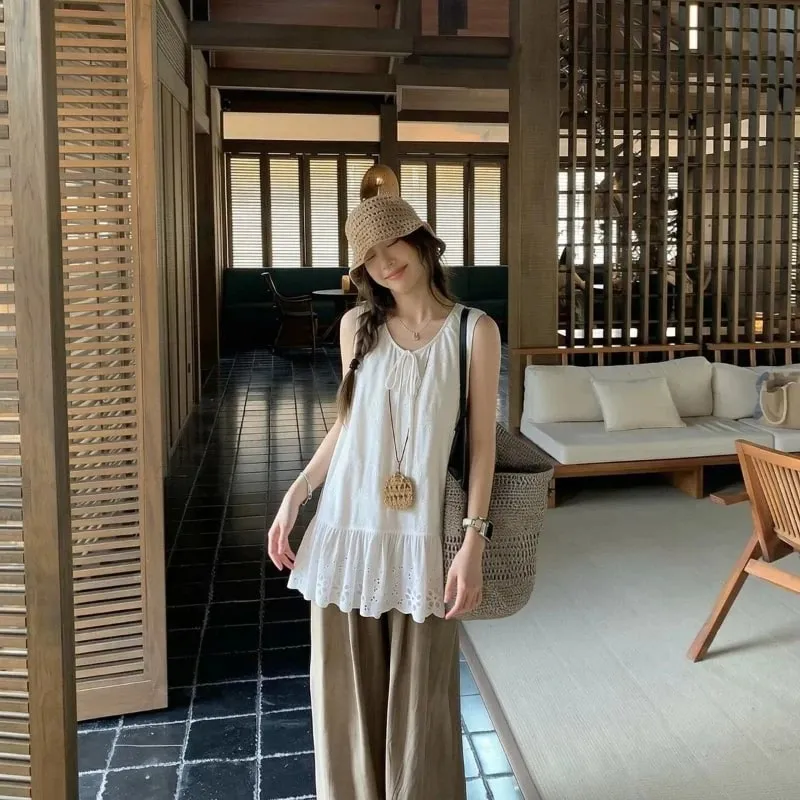 Solto sem mangas estilo preguiçoso sólido simplicidade colete topo verão novo fino all-match casual t camisas moda coreano roupas femininas