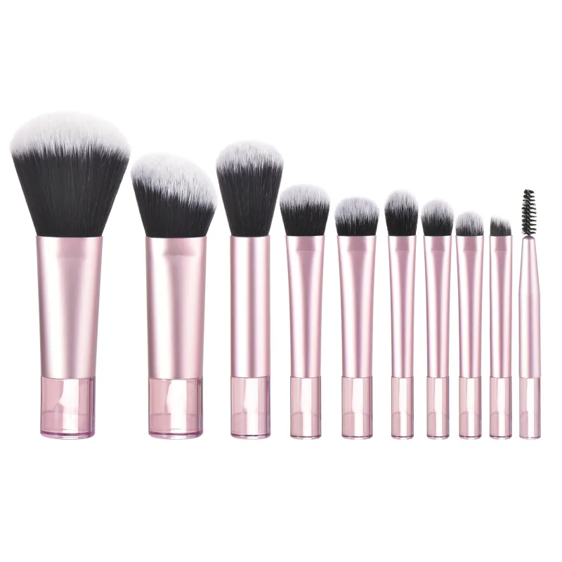 10 Pink Mini Makeup Brush Travel Portable Makeup Tool Makeup Puff - Palm Brush Professional Makeup Tool Set