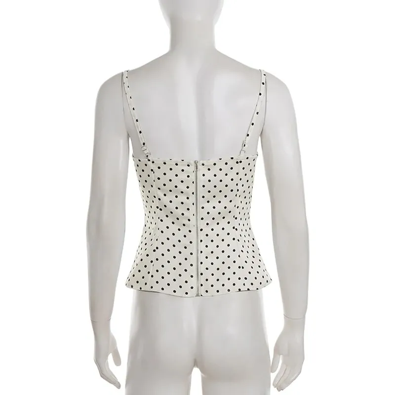 Chique rendas retalhos polka dot camis topos elegante sem mangas regata verão casual uso diário streetwear camisola 2026