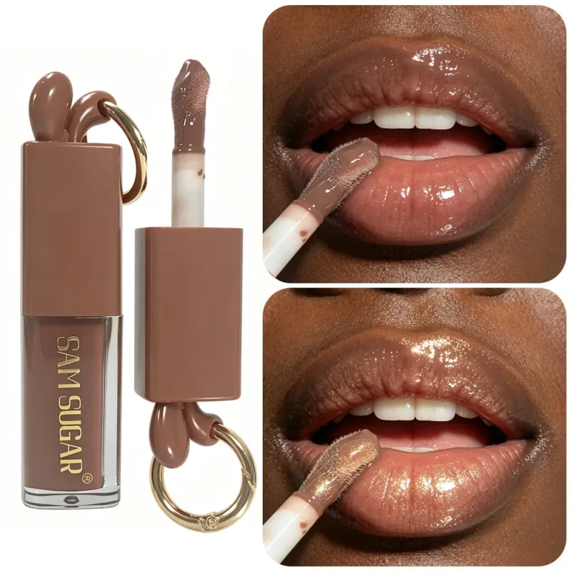 1pc espelho ouro brilhante marrom coelho brilho labial hidratante plumping gloss líquido batom fosco chocolate marrom tom de tonalidade labial