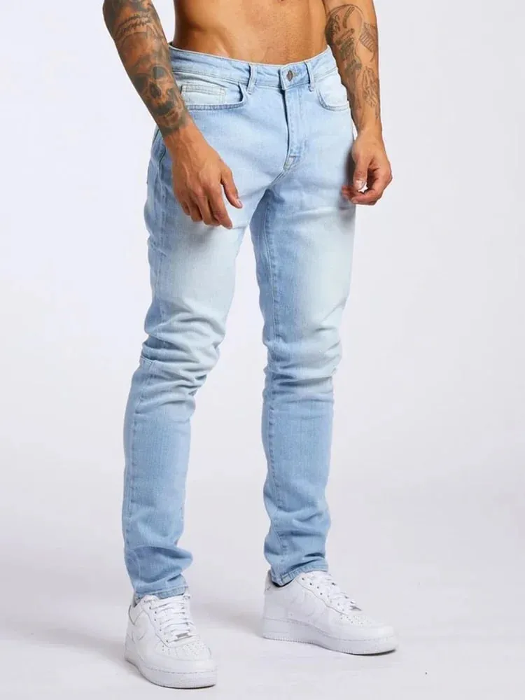 Mens Jeans Elastic Skinny Solid Color Stretch Pencil Pants Slim Fit Denim Jeans Jogging Streetwear Cowboy Casual Trousers Blck
