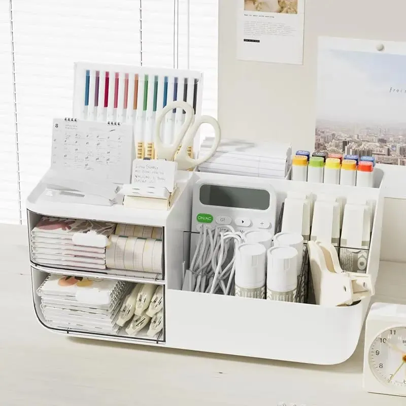 Organizador de cosméticos com 2 gavetas transparentes, grande capacidade, visão clara, economia de espaço, deslizamento suave para pincéis de maquiagem