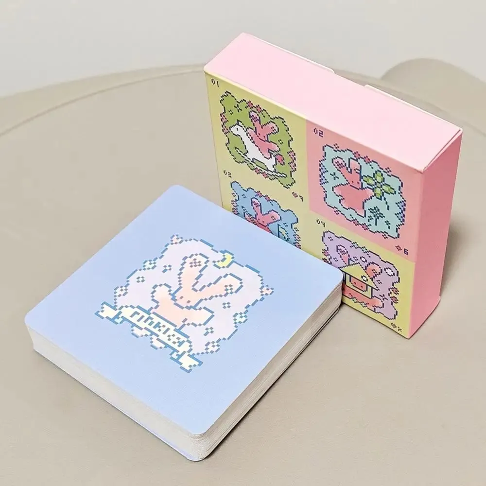 Kawaii Pixel Art Pinkish Lenormand Deck - 42 Cute Rabbit Oracle Cards 7x7cm for Divination Square Mini Deck Embossed Cardstock