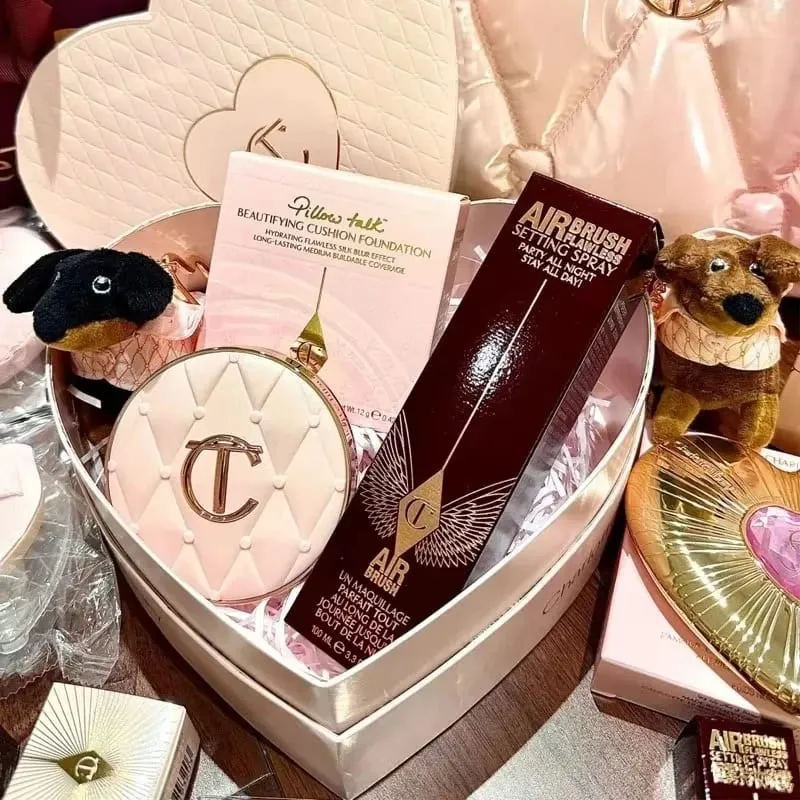 Charlotte tilbury 100ml 34ml spray de configuração 2 peças conjunto fosco pó pressionado controle de óleo rosto reparação mel pó maquiagem presente — image 6