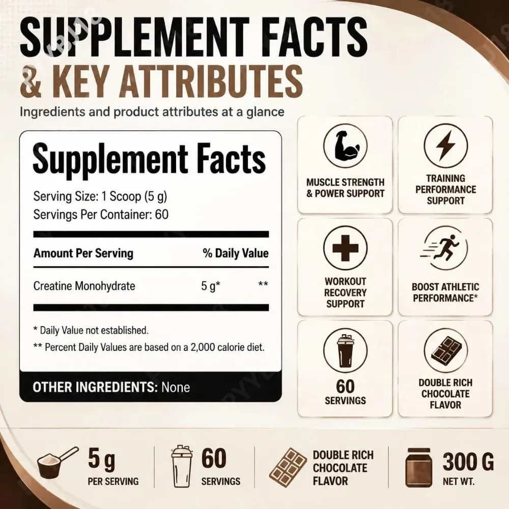 Micronized Creatine Monohydrate Powder 5g Supports Muscle Strength Workout Recovery & Training Performance Chocolate Flavor 300g — image 4