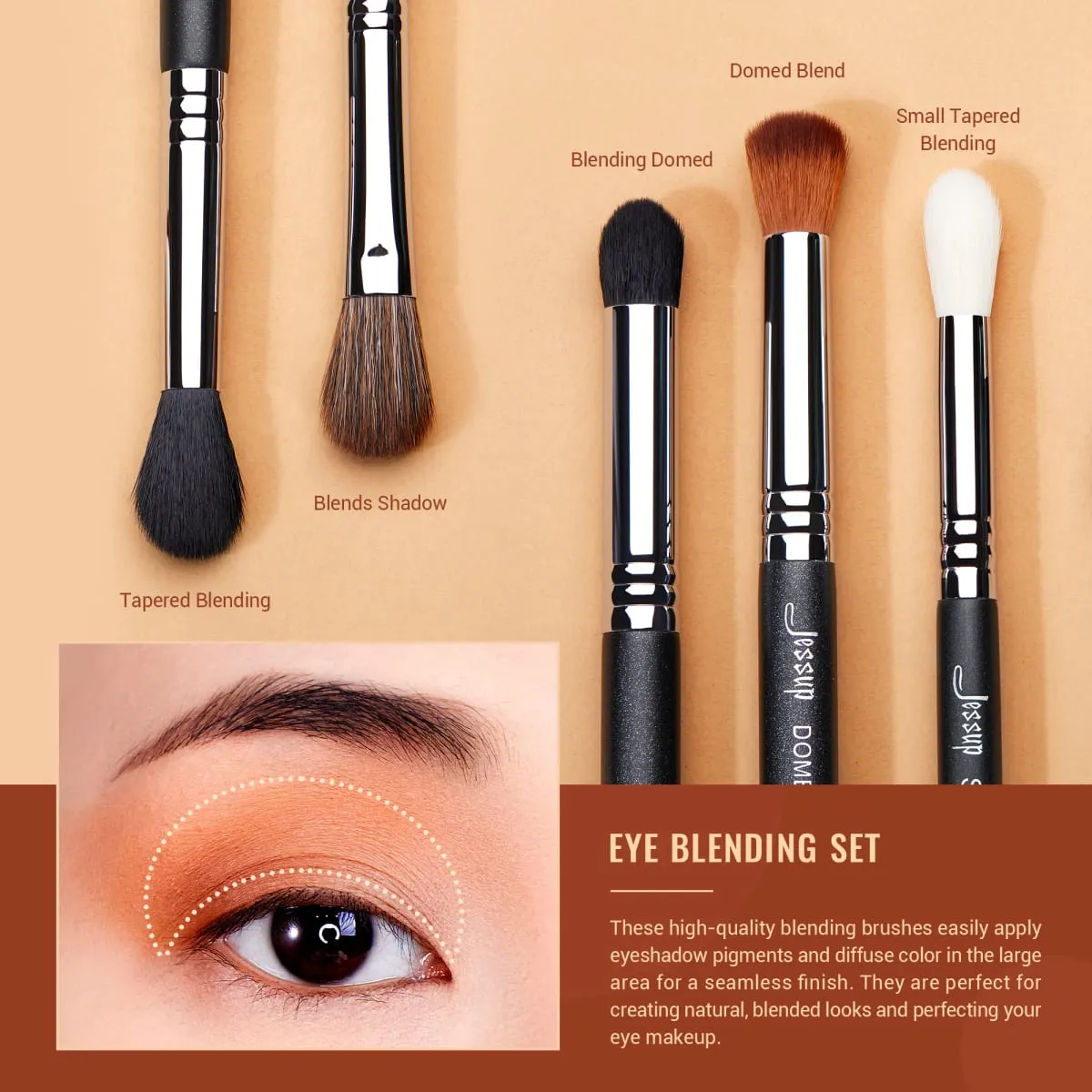 Jessup conjunto de pincéis de maquiagem para os olhos, pincel profissional para mistura de olhos, misturas sintéticas, sombra, lápis esfumaçado t338