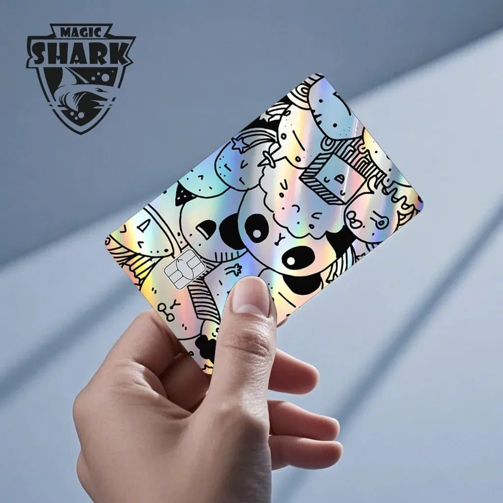 Magia tubarão crânio panda caçador quebrou olhos azuis dragão laser holográfico adesivo capa filme pele para cartão de débito banco crédito