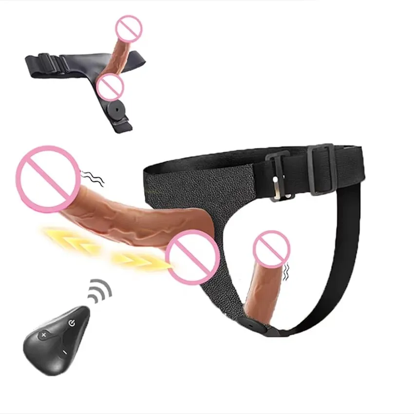 綁帶式雙頭伸縮假陽具振動器逼真可穿戴按摩器女同性戀成人用品性玩具 — image 1