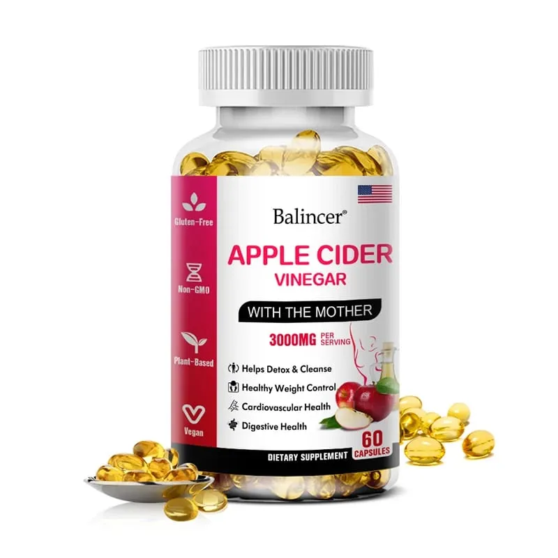 Balincer cápsulas de vinagre de cidra de maçã, queima de gordura, supressor de apetite, perda de peso saudável, suplemento vitamínico de limpeza