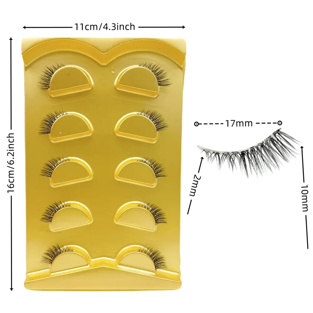 Natural Cat Eye Half False Eyelashes 5Pairs Clear Band Soft Faux Mink Lashes FluffyShort EyelashesReusable Makeup Lash Extension