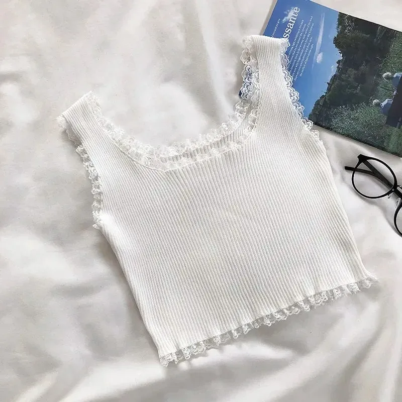 Regatas femininas simples rendas até colheita tanque superior para mulher básico sólido sexy colheita topos pescoço quadrado simples colheita topos