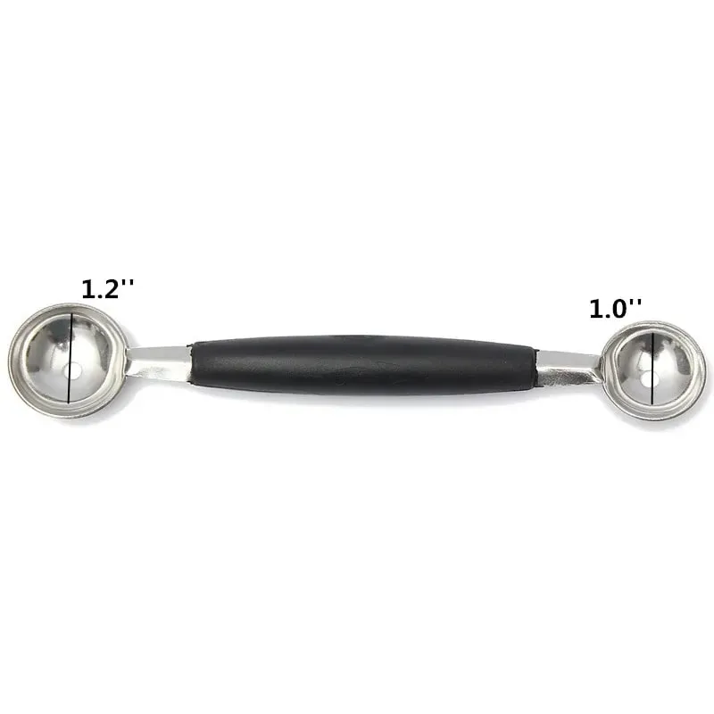 Colher de sorvete multifuncional de aço inoxidável, colher de sorvete de frutas de duas cabeças, melancia, escavador de bola, ferramentas de cozinha, 1 peça