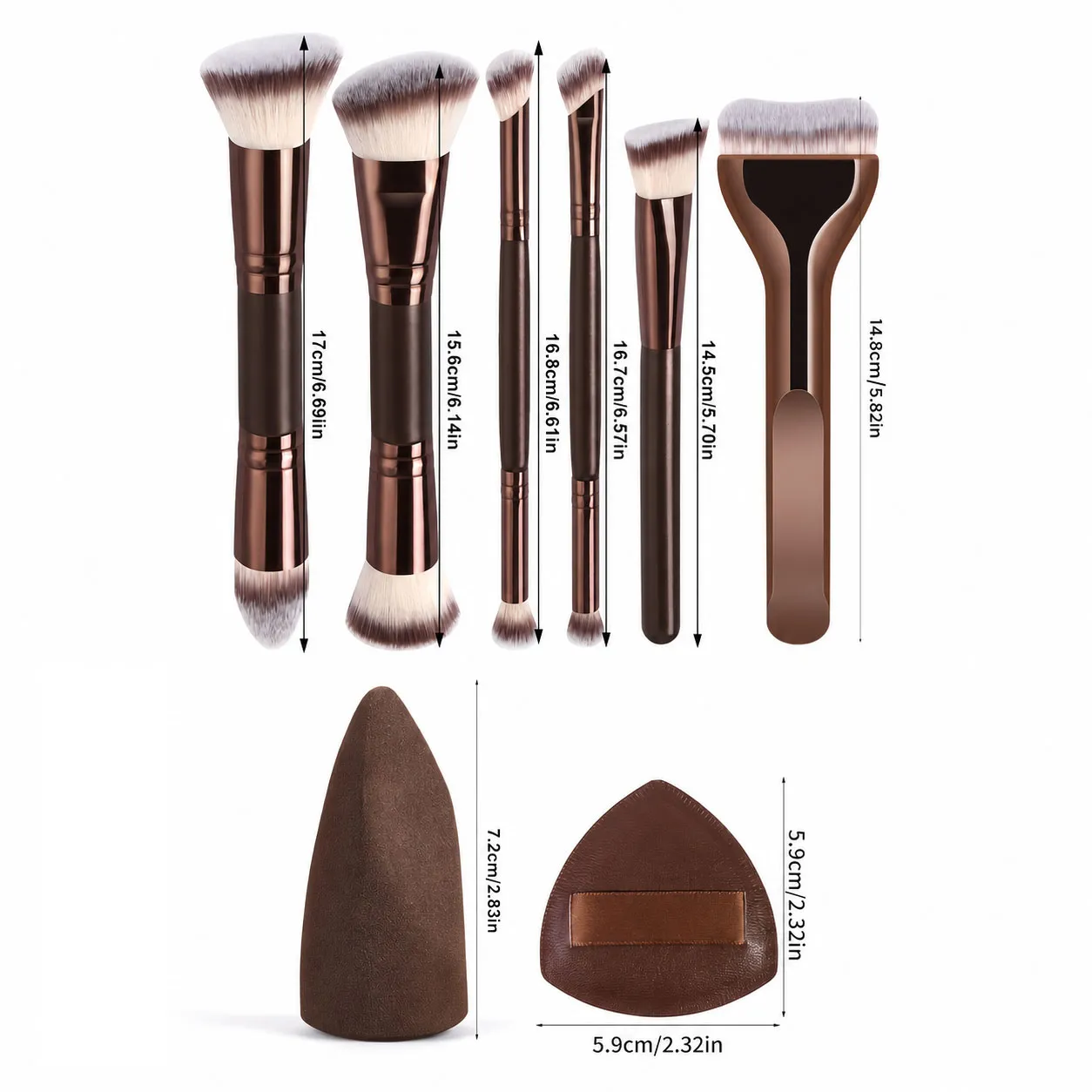 Conjunto de pincéis de maquiagem 6 peças, pincéis de maquiagem de cabeça dupla, 4 peças, almofada de ar, multifuncional, pincel de base, corretivo, pó