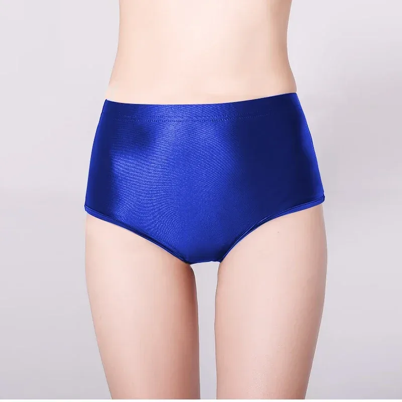 Brilhante sem costura elastano shorts sedoso suave sexy calças sólidas calças de cintura alta motociclista correndo treino cuecas masculinas