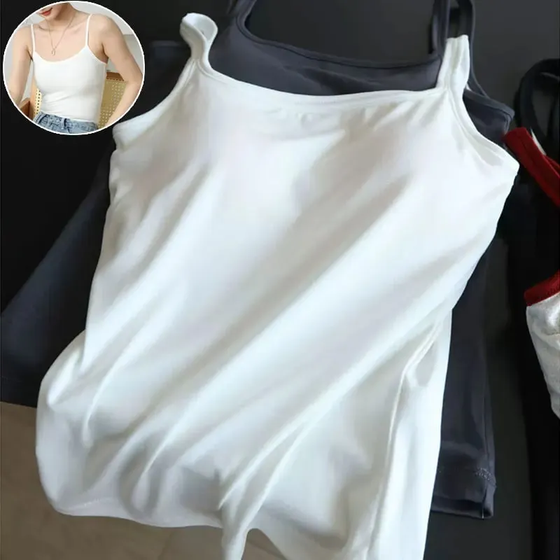 Feminino cor sólida cintas de espaguete sem mangas camisola fina com almofada no peito algodão verão wear fora feminino curto topos coletes