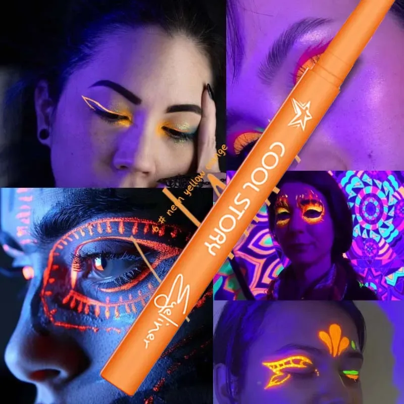 12 cores uv fluorescente delineador gel caneta à prova dwaterproof água secagem rápida neon colorido delineador branco azul roxo música festa maquiagem dos olhos