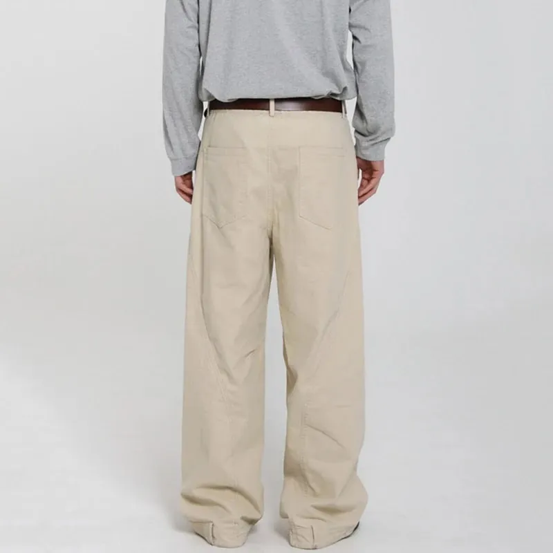 Calça jeans masculina estilo coreano, casual, cor sólida, lavada, simples, justa, perna larga, solta, novo 9w4253