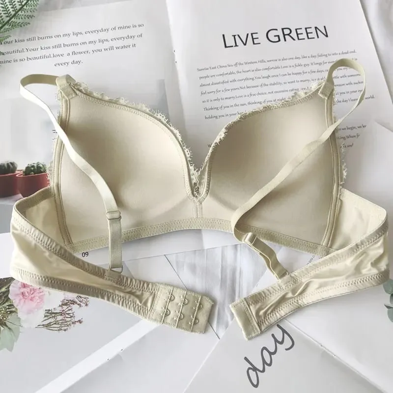 Conjunto de lingerie brilhante de cor sólida, sutiã triangular e conjunto de calcinha, anel confortável sem aço, roupa íntima push up