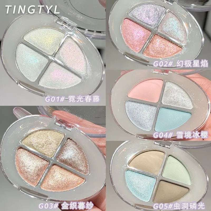 Paleta de sombra de quatro cores glitter perolado flash camaleão shimmer highgloss portátil sombra de olho maquiagem