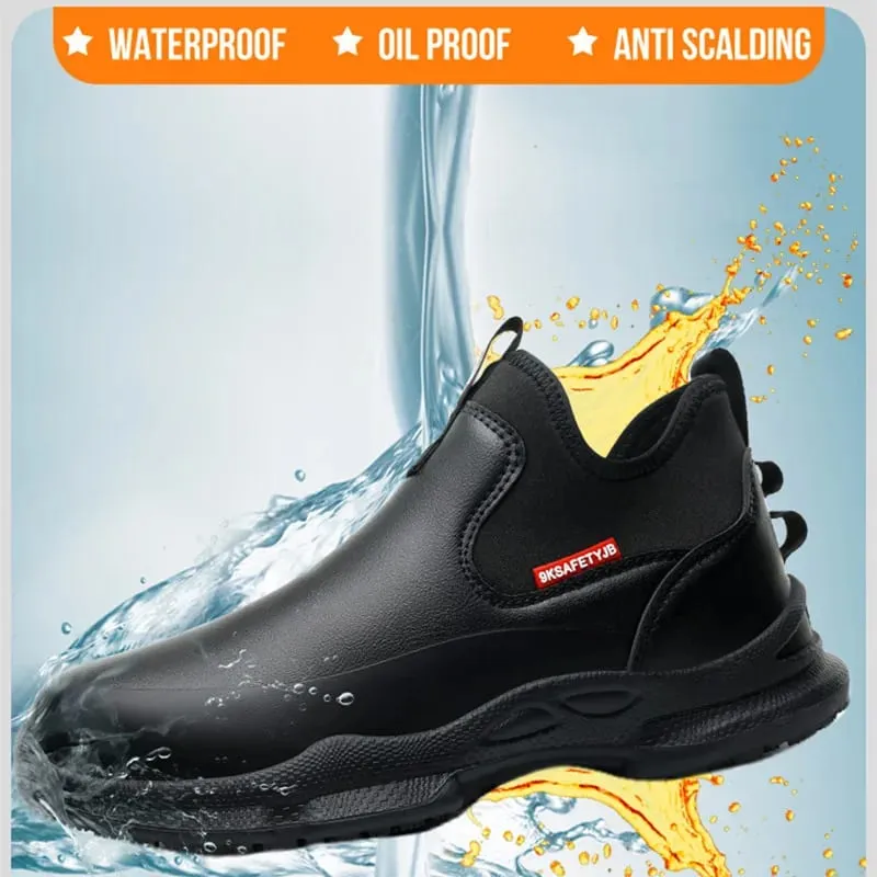 Sapatos de trabalho de cozinha antiderrapantes, botas impermeáveis ​​de trabalho, leves, sapatos de segurança para homens, sapatos de trabalho de chef, tênis de couro