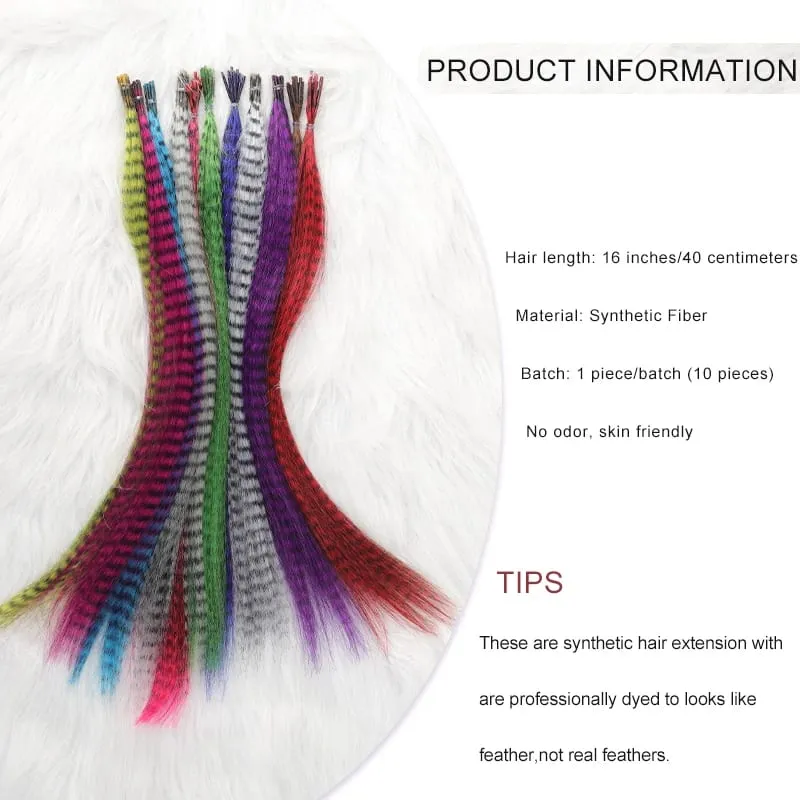 10-Piece Rainbow Synthetic Feather Extensions Multicolor 16-Inch Hair Add-ons Suitable for Women