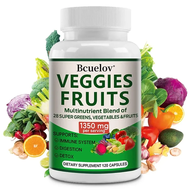 Suplemento de frutas e vegetais de 1350 mg - 28 nutrientes complexos - aumenta a desintoxicação da digestão e o suporte imunológico