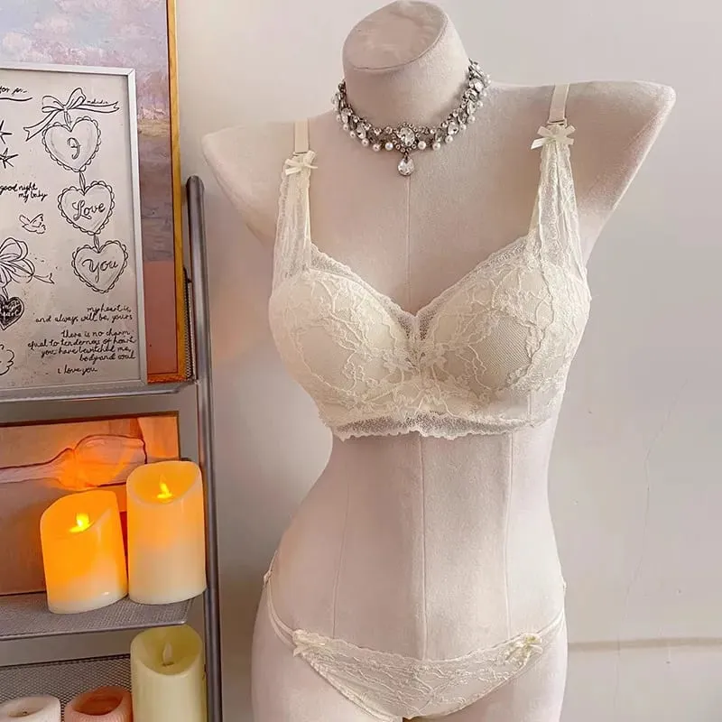 セクシーな BANERDANNI Halter Bow Lace Bra Acolchoado Push Up Sem Fio Sem Armação Interior Macio Lingerie Busto Pequeno Conforto Diário Wear`