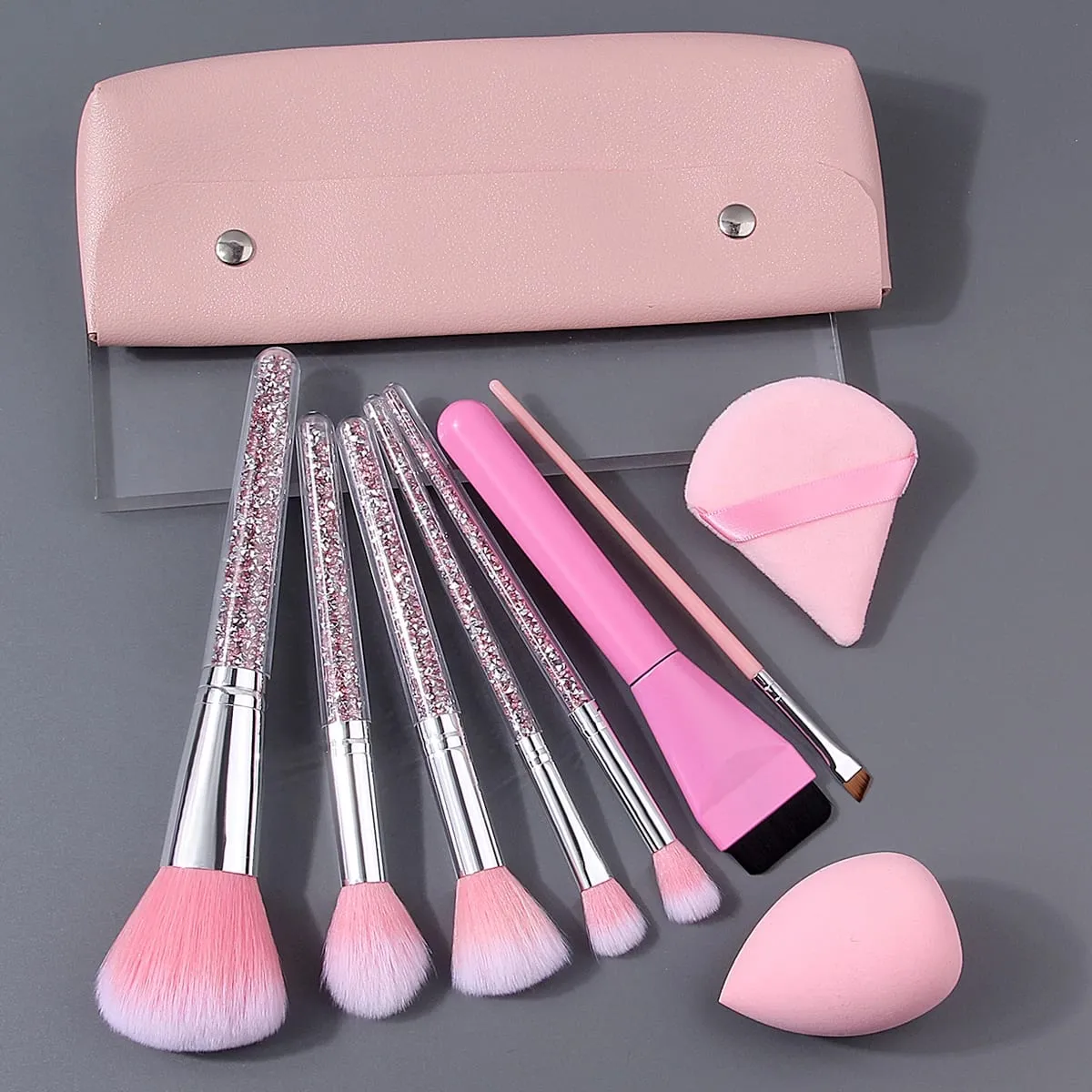 Conjunto de pincéis de maquiagem profissional com alça de strass, 10/12/15/17 peças, com saco de armazenamento, esponja de beleza, pó para rosto e olhos