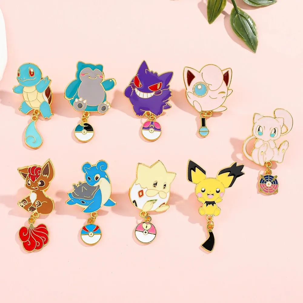 Conjunto de alfinetes esmaltados – lindos broches Pikachu Squirtle Charmander para mochilas, jaquetas – emblemas de desenhos animados de anime, presente para fãs