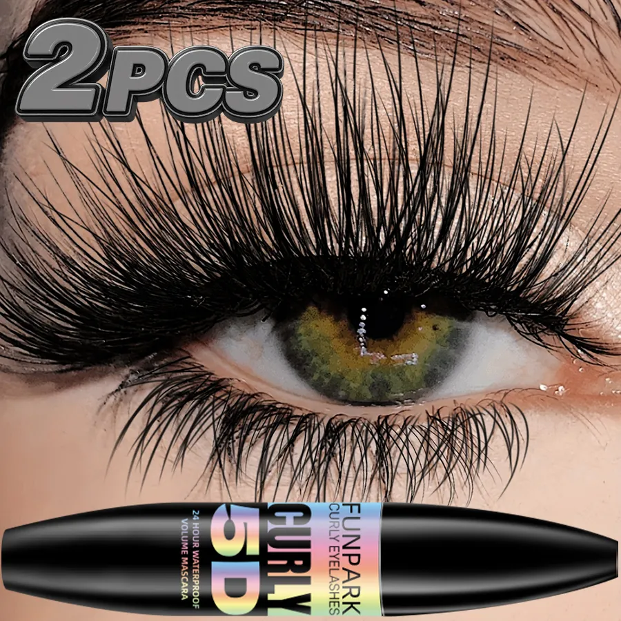 2pcs 5D Eye Black Mascara Waterproof Lengthens Eyelashes Extension Silk Fiber Mascara Long Lasting Eye Makeup for Women Cosmetic Korean Beauty