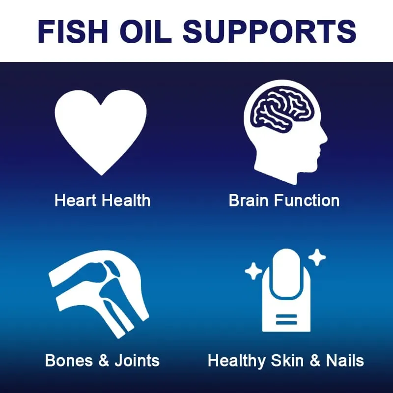 Óleo de peixe OMEGA-3 para função cognitiva do cérebro e memória Anti-Inflamação Antioxidante Saúde das Articulações - Rico em DHA e EPA