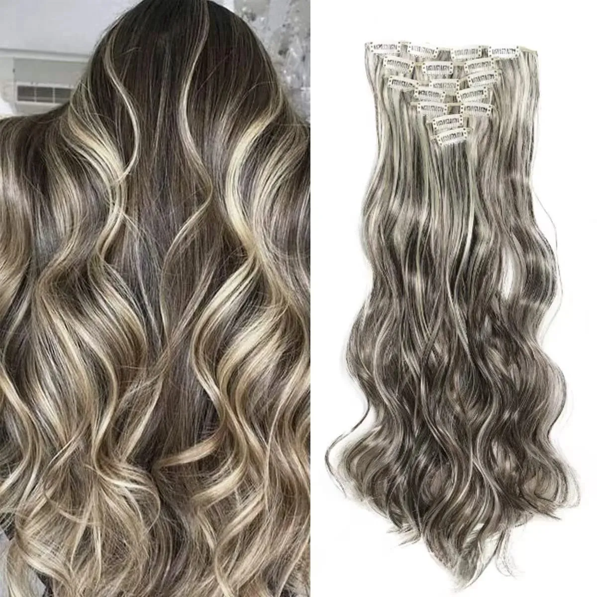 7 Clips In Hair Extensions Long Wave Hairstyle Blck 60-71cm Natural Synthetic Hair Daily Use Hairpiece For Women — image 10