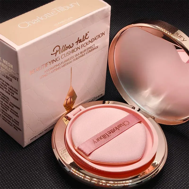 Charlotte micro leve pó almofada de ar pequena placa de ouro ajuste em pó 2 cores pó blush essência óleo tilbury cosméticos