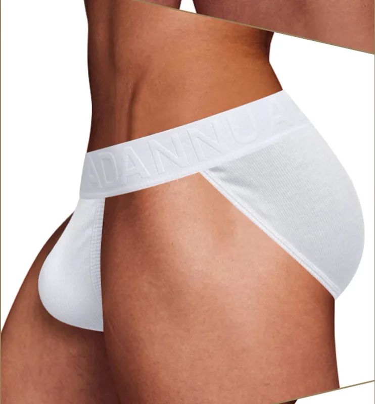 Cueca convexa de algodão com nervuras, confortável para a pele, sensação nua, letra em relevo, cintura larga, roupa íntima de ajuste fino